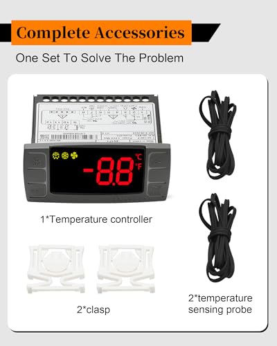 Replace Dixell XR06CX-4N1F1 Temperature Controller for 120V 50-60hz | Fit for Commercial Refrigerators/Freezer, with Temperature Sensor Probes & Clasp - size: XR06CX-4N1F1