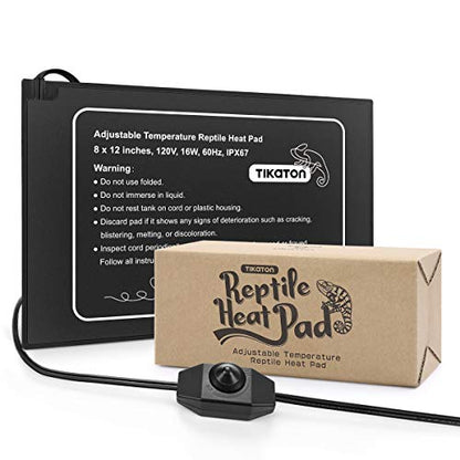 Tikaton Reptile Heat Pad - Adjustable Temperature Under Tank Heater for 10-20gal/30-40gal Tank, Terrarium Heat Mat for Turtle/Snake/Lizard/Frog/Spider/Plant Box - size: 1 Pack-12" X 8"