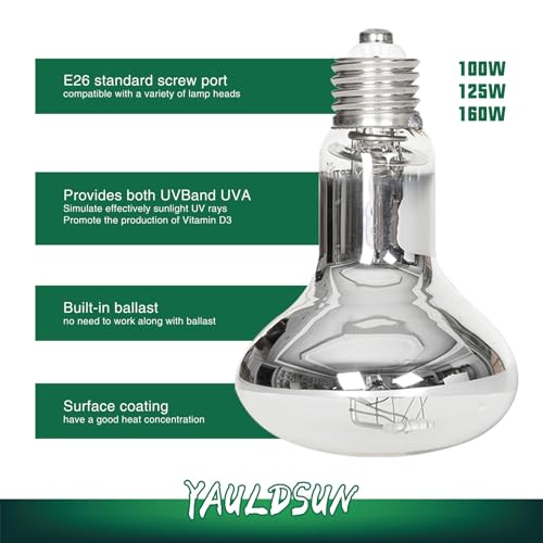 160W UVB UVA Reptile Basking Heat Light Bulbs UV Sun Lamp for Bearded Dragon Lizard Tortoise Turtle Amphibian 1 Pack