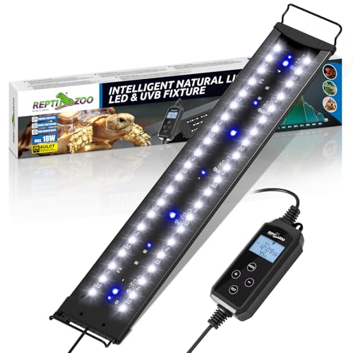 REPTIZOO UVB Reptile Light with Dimming, 24 inch UVA UVB LED Lamp for Bearded Dragon Turtle, 18W UVB Bulb Aluminum Fixture with Controller, 5 UVI Auto Mode, 0–100% Dimming & 9 Timer, Power-Off Memory - size: 24“