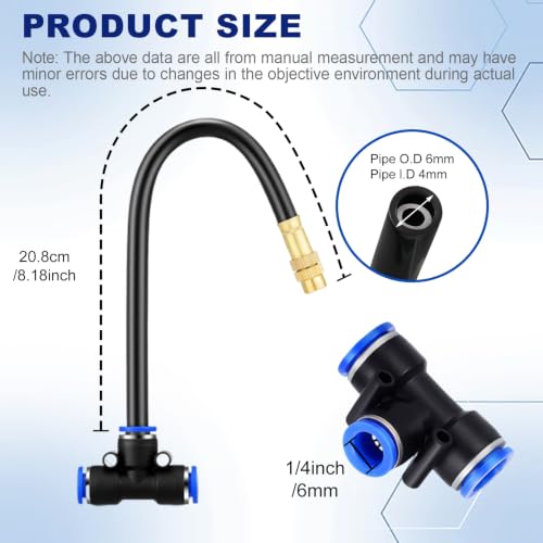 Upriver 15 Pcs Brass Misting Nozzles Tee with 8 Inch Built in Hose for 1/4"/6mm Tubing, 360° Rotation Adjustable Water Mister Nozzle Thread Sprayer for Garden Watering System - size: 1/4in/6mm
