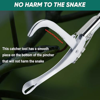 Locking Snake Catcher Grabber Tool, 52" Professional Snake Tongs Heavy Duty | Reptile Snake Catcher Grabber Stainless Steel Snake Pole Wide Jaw Handling Tool Stick with a Protective Structures for Snakes