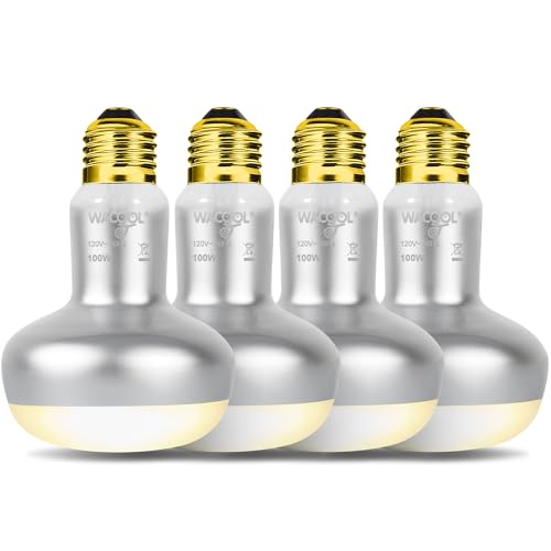 WACOOL 4 Pack Heat Lamp Bulbs for Reptiles, 100W Intense Basking Spot Lights, Simulate Daytime Sunshine Heat Bulbs, UVA Daylight Heat Lamp for Bearded Dragon, Lizard, Turtle, Tortoise, Gecko - style: 100W-4 pack