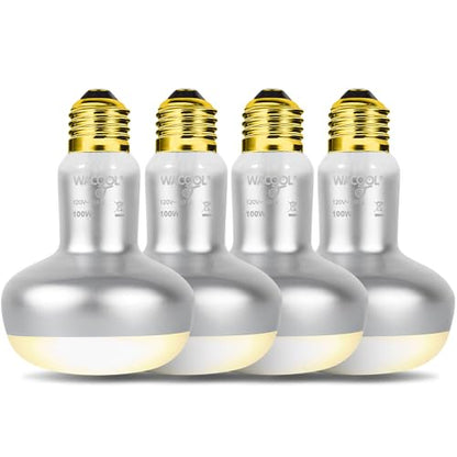 WACOOL 4 Pack Heat Lamp Bulbs for Reptiles, 100W Intense Basking Spot Lights, Simulate Daytime Sunshine Heat Bulbs, UVA Daylight Heat Lamp for Bearded Dragon, Lizard, Turtle, Tortoise, Gecko - style: 100W-4 pack