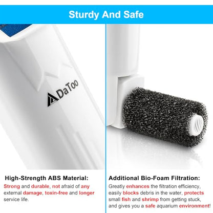 DaToo Aquarium Power Filter in-Tank Ultra Silent Small Fish Tank Filter 5W for Aquarium 10 to 20 Gallon Tank White, 1 Yr Warranty