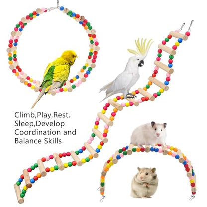 15-Step Bird Ladder Bridge,28.74 x 3.15 inch Raw Wood and Edible Dye | Pet Hamster Climbing Ladder Swing Toys Suitable for Small to Medium Birds,Bird Cage Accessories (15 Ladders) - size: 15 Ladders