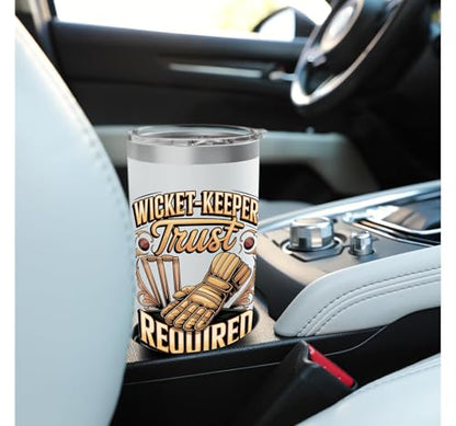 Wicket Keeper Trust Required Cricket Stainless Steel Insulated Tumbler - color: White