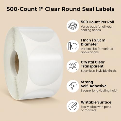500Pcs 2.5cm Transparent PET Sealing Stickers, Self-Adhesive Labels | 500Pcs 2.5cm transparent PET stickers provide self-adhesive seals for gift boxes, packages, wrapping, crafts, or DIY. - color: 500pcs Clear Round Labels