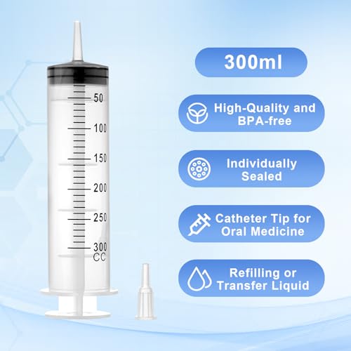 300ml Large Syringes, Individually Sterile Sealed Plastic Syringe for Liquid, Scientific Labs, Measurement, Pet Feeding ,Ink Refilling ,Oil or Glue Applicator(1 Pack) - style: 300ml