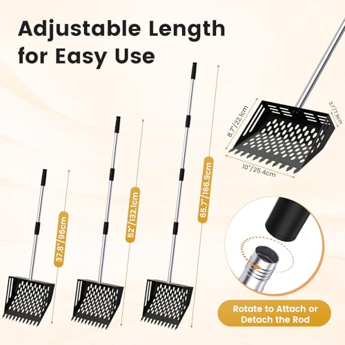 2-in-1 Chicken Poop Scooper & Rake, 38 to 66" Adjustable Stainless Steel Chicken Coop Scoop for Sand Chicken Litter Scoop with Handle Litter Sifting Shovel for Chicken Coops & Pet Waste