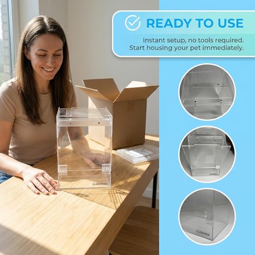 Jumping Spider Enclosure, Acrylic Tarantula Enclosure, 6x6x9 Inch Insect Terrarium with 2 Magnetic Doors, Pre-Assembled Reptile Habitat for Gecko, Mantis, Snail, Lizard, Frog, Hermit Crab, Hatchlings - size: 6x6x9inch