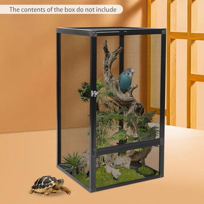 Reptile Terrarium, Aluminum Alloy Habitat Terrarium Enclosure with Metal Latch and 44.09lbs Overall Load Capacity, Amphibians Reptile Pet Feeding Net Box Black 45 x 45 x 80cm