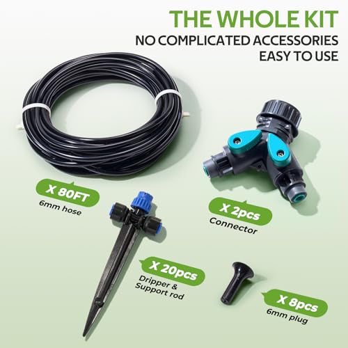 HIRALIY 80ft Push-to-Connect Drip Irrigation Kit | Adjustable Watering System, for Garden Raised Bed, Saving Water Automatic Irrigation Equipment