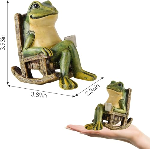 FOXMIS Miniature Frog Garden Statue Mom Dad Gifts Home Decorations Fairy Garden Accessories Outdoor Lights Solar Garden Frog Decor Art Housewarming Gift for Patio,Yard,Lawn Ornament,3.89"x2.36"x3.93 - color: Green