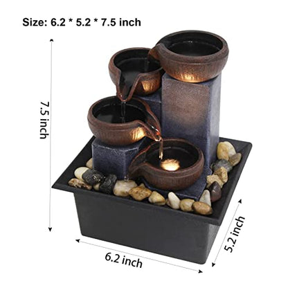 Small Tabletop Waterfall Fountain Zen Meditation Fountain Indoor Desktop Water Fountain with LED Light and Natural River Rocks for Office Home Bedroom - color: F