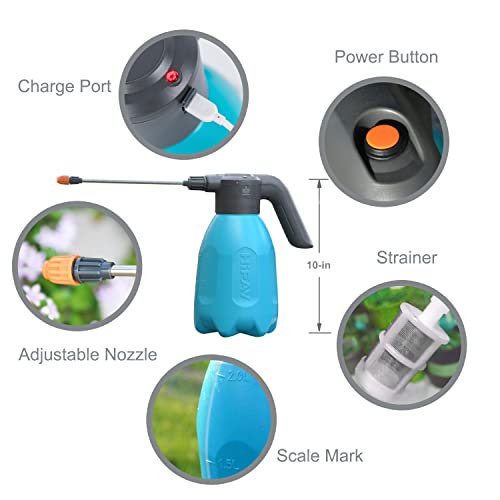 HIFAY ES2-PRO Electric Spray Bottle 2L/0.5Gallon, Rechargeable Battery Powered Sprayer Spray 60 Bottles On a Single Charge, Automatic Plant Mister，Pump Sprayer,Indoor Watering Can for Plants - color: Blue