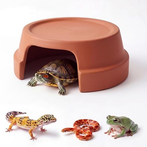 Terracotta Reptile Hide, 6.9x6.9 Bionic Humid Hideout with Smooth Entrance | Fish Tank Decorations, Basking Platform for Turtle, Frog, Toad, Bearded Dragon, Leopard Gecko, Snake, Crested Gecko