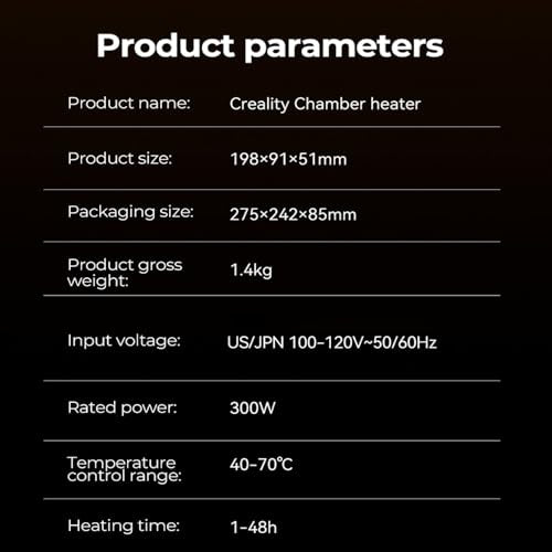 Official Creality Filament Drying Chamber Heater, Up to 70℃ Chamber Temperature Reduce Print Warping DIY for on Filament Sotrage Box, As Heater Install on 3D Printer or Use on Enclsoure Cover