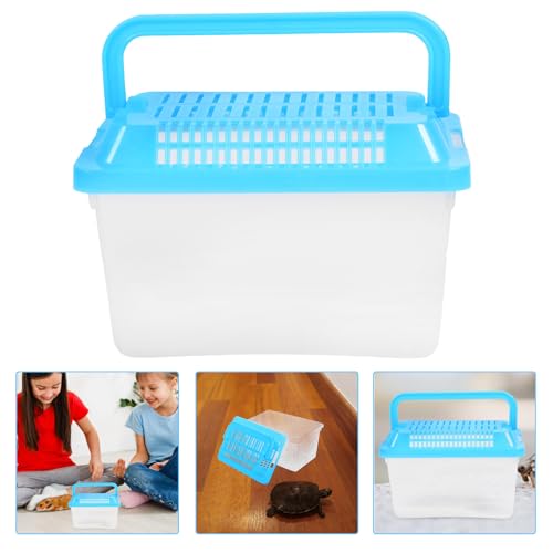 FOMIYES Plastic Turtle Fish Tank with Handle, Clear Aquarium Container for Small Pets, Tortoise Habitat, Goldfish Bowl, Reptile Transport Box, 5.11 X 3.54 X 3.54 Inch