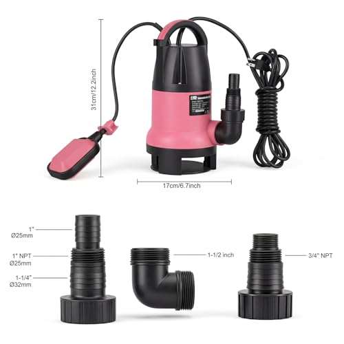 Prostormer 1HP 3700GPH Submersible Sump Pump with Automatic Float Switch | Pink Water Pump, Draining Transfer Clean & Dirty Water, for Pools/Ponds/Gardens/Flooded Cellars/Aquariums/Irrigation - color: Pink