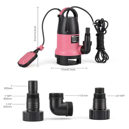 Prostormer 1HP 3700GPH Submersible Sump Pump with Automatic Float Switch | Pink Water Pump, Draining Transfer Clean & Dirty Water, for Pools/Ponds/Gardens/Flooded Cellars/Aquariums/Irrigation - color: Pink