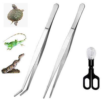 15 Inch Reptile Feeding Tongs Long Tweezers Cricket Clamp Bug Scooper | 3 Pcs Stainless Steel Straight and Curved Tweezers Feeder Tool for Snake Lizard Gecko Spider Bearded Dragon - size: 15 inch (Pack of 3)