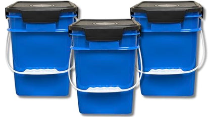4 Gallon Square Food Grade Bucket Pail with Plastic Handles and Lid (Pack of 3) Made in USA containers (Blue) - color: Blue