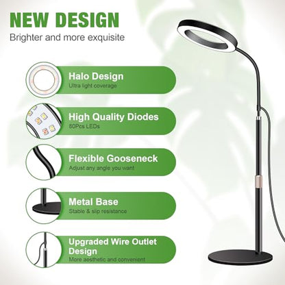 Grow Lights for Indoor Plants, 80 LEDs, Height Adjustable 16.5-25" | Full Spectrum, Auto Timer 6H/12H/16H, 5 Dimmable Levels, Flexible Gooseneck 6000K, Desk Plant Light with Base - size: 6.3''Head（Height 25'')