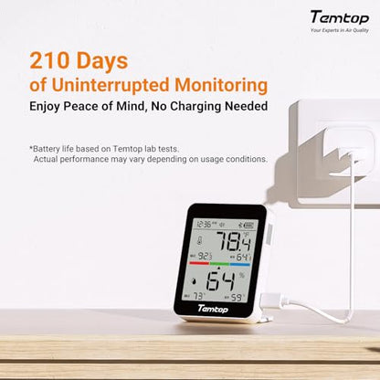 Temtop T1 Bluetooth Indoor Thermometer Hygrometer for Room Temperature | Humidity Notification Alerts, Data Export, Digital Gauge for Home, Office, Greenhouse, Garage, Nursery, Gift - size: Basic Edition