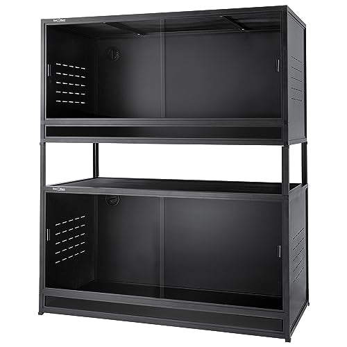 Stackable Space efficient PVC Reptile Enclosures 44 Gallon ToxiRium Large Reptile 40''x16''x16 Tank for Bearded Dragon Lizard Snake,Wide Breeding Vivarium with Sliding Doors Lock-2pcs with spacers