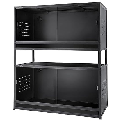 Stackable Space efficient PVC Reptile Enclosures 44 Gallon ToxiRium Large Reptile 40''x16''x16 Tank for Bearded Dragon Lizard Snake,Wide Breeding Vivarium with Sliding Doors Lock-2pcs with spacers