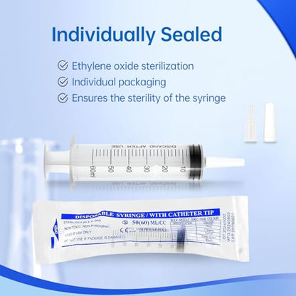 60cc Plastic Syringe - Large Syringe for Liquid with 40" Tubing, Syringes for Liquid, 4 Pack - size: 60ml