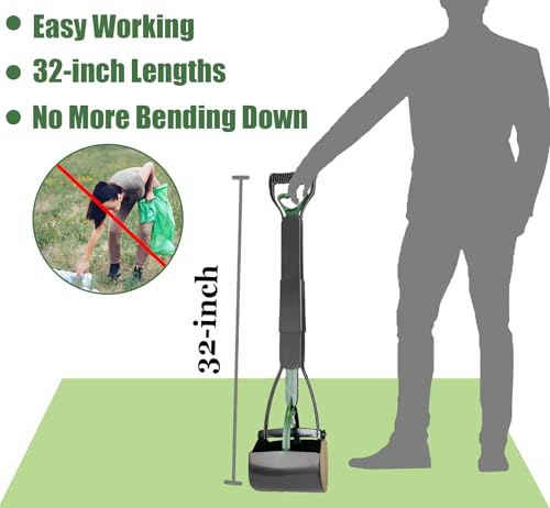 32'' Pooper Scooper for Large Small Dogs Heavy Duty, Long Handle Poop Scoop for Yard, Grass, Gravel, Dog Poop Grabber with High Strength Material and Durable Spring（Dark Green） - size: 1 Piece(32-inch length)Dark Green