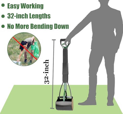 32'' Pooper Scooper for Large Small Dogs Heavy Duty, Long Handle Poop Scoop for Yard, Grass, Gravel, Dog Poop Grabber with High Strength Material and Durable Spring（Dark Green） - size: 1 Piece(32-inch length)Dark Green