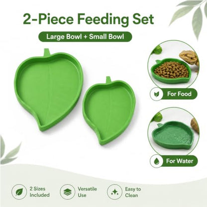 YAPROMO 2 Pcs Leaf Reptile Food Dish, Reptile Water Bowl, Turtle Feeding Dishes for Tortoise Corn Snake Crawl Pet Bearded Dragon, Lizards, Gecko Drinking and Eating