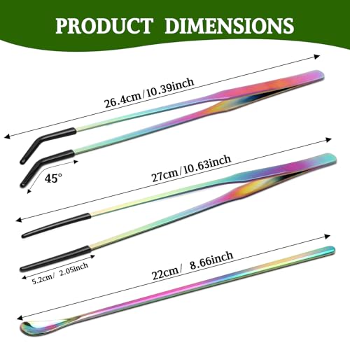 OLIISS Stainless Steel Reptile Feeding Tongs and Spoon Set - 10.6" Straight & Curved Tweezers for Aquariums & Crafts - Feeder Tools for Bearded Dragons & Lizards - Terrarium Tank Supplies - size: 10.6"(with Spoon)
