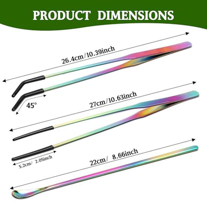 OLIISS Stainless Steel Reptile Feeding Tongs and Spoon Set - 10.6" Straight & Curved Tweezers for Aquariums & Crafts - Feeder Tools for Bearded Dragons & Lizards - Terrarium Tank Supplies - size: 10.6"(with Spoon)
