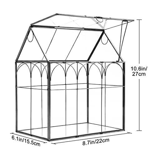Geometric Plant Terrarium with Lid, House Succulent Terrarium Kit for Display, Air Plants, Succulents, Home Tabletop Miniature Terrarium, Not Airtight or Waterproof (Black) - color: Black