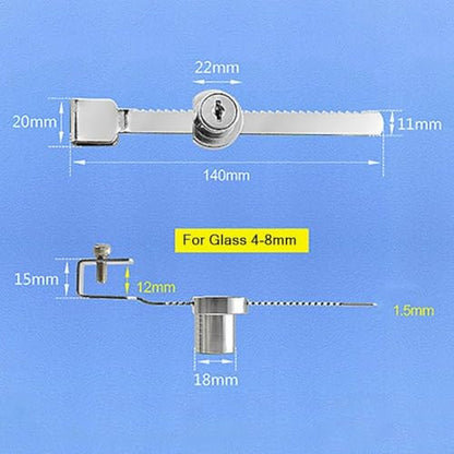 Sliding Glass Door Lock for Reptile Vivarium Terrarium Showcase Display Cabinet, Zinc Alloy Security Latch with Keys, Pet Enclosure Hardware(4-8mm) - size: 4-8mm