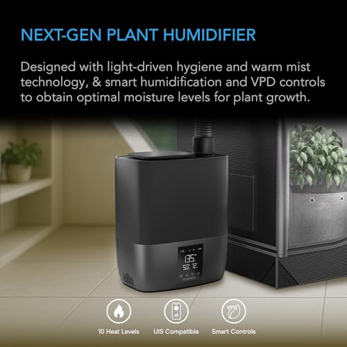 AC Infinity CLOUDFORGE T5 Warm Mist Plant Humidifier 9L | 10-Level VPD Humidity Controls, Hot & Cold Vaporizer, Continuous Water Purification, Extendable Hose for Grow Tents - size: 9L Plant Humidifier