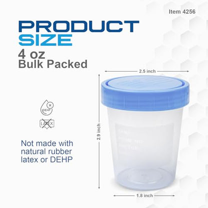 Dynarex LabChoice Specimen Containers for Urine Sample Collection - 4 oz - Non-Sterile - Frosted Writing Label - Leak-Resistant Screw-On Cap, Case of 500 | Polypropylene Cup, Polyethylene Screw Cap, Frosted Writing Area, Leak Resistant Closure, Urine Coll