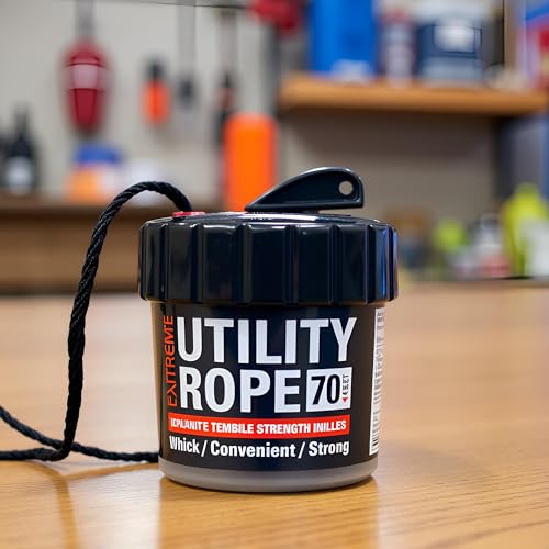 Rapid Rope Canister, 70ft Black Tactical Paracord, 1100lb Test, USA Made | Heavy Duty Poly Rope Test Cord, Non-Tangle Dispenser Included, For Hiking, Camping, Survival, Utility, Stocking Stuffer, Gift - size: 70ft, style: Black