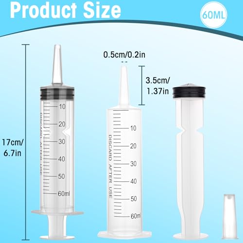 60ml Syringes without Needle, Large Plastic Liquid Syringe, 4 Pack | With Adapter for Pet Feeding, Plant Irrigation, Scientific Labs, Measuring Liquids, Individually Wrapped