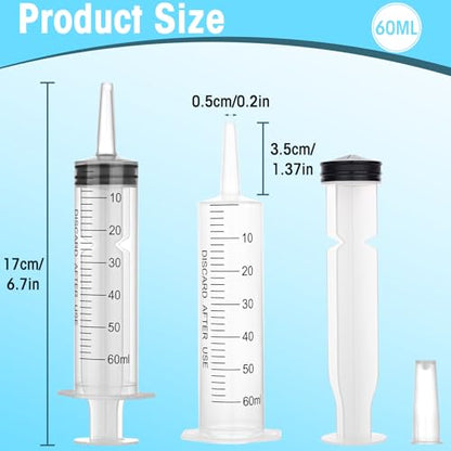 60ml Syringes without Needle, Large Plastic Liquid Syringe, 4 Pack | With Adapter for Pet Feeding, Plant Irrigation, Scientific Labs, Measuring Liquids, Individually Wrapped
