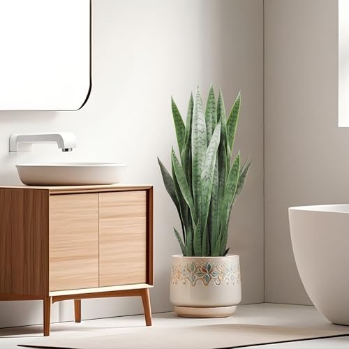 KOL 3FT Artificial Snake Plant, 35in Fake Sansevieria Indoor Outdoor | Full upright PE foliage; realistic faux Mother in Law Tongue look; modern greenery for living rooms, offices and entryways - size: 1 PC