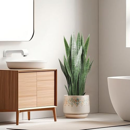 KOL 3FT Artificial Snake Plant, 35in Fake Sansevieria Indoor Outdoor | Full upright PE foliage; realistic faux Mother in Law Tongue look; modern greenery for living rooms, offices and entryways - size: 1 PC