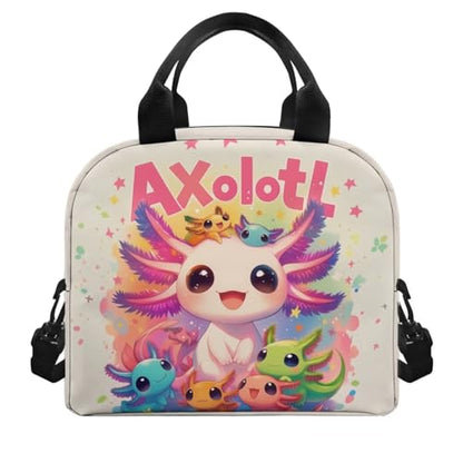 Axolotl Kids Lunch Box Girls Reptiles Lunch Bag Outdoor Camping Rainbow Lunchbag Picnic Lunchbox Back to School Lunchbox Student Insulated Lunch Bag Lunch Container - color: Axolotl Rainbow