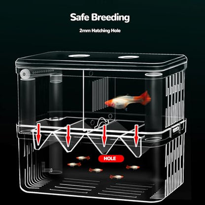 J-star Extra Large Fish Breeder Box for Aquarium Tank, Acrylic Breeding Box for Guppy/Betta/Shrimp/Clownfish, Baby Fish Hatchery & Isolation Tank - size: X-Large