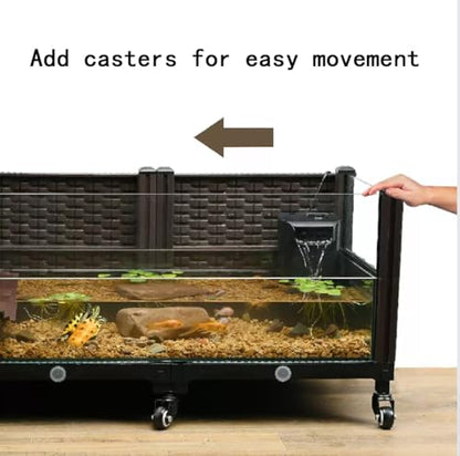 Large Tortoise Habitat Tank with Drainage & Glass Pool,Turtle Habitat Tank | Indoor / Outdoor Reptile Habitat,Aquatic & Terrestrial Turtle Terrarium with Wheels,Ideal for Pet Turtles,Reptile Enclosure