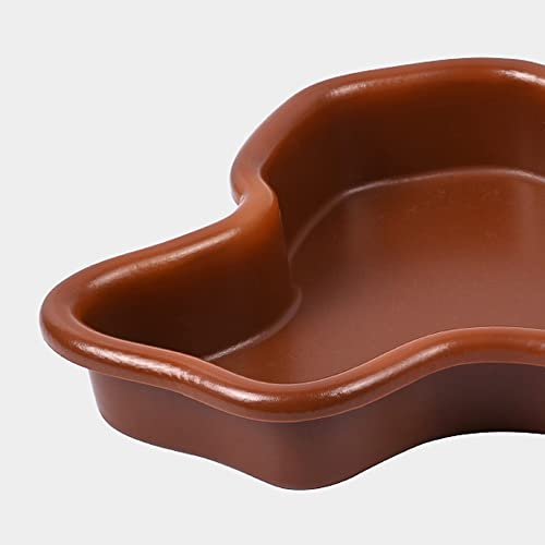 Extra Large Reptile Bathing Pool Reptile Feeding Dish Water Bowl with Ramp Aquarium Ornament for Gecko, Snake, Turtle, Bearded Dragon, Lizard Bath (Brown) - color: Brown